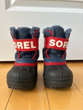 Sorel Navy and Red Kids Waterproof Snow Boots